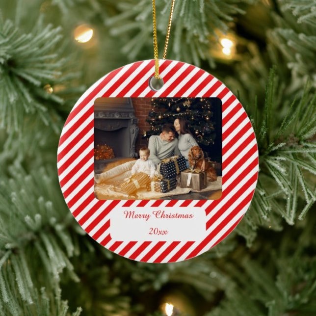 Modern Red and White striped Ceramic Tree Decoration (Creator Uploaded)