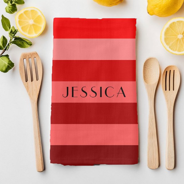 Modern Red And White Stripes Pattern Name  Tea Towel (Modern Red And White Stripes Pattern Name Kitchen Towel)