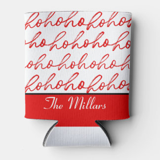 Modern Red and white Text Christmas Pattern Can Cooler