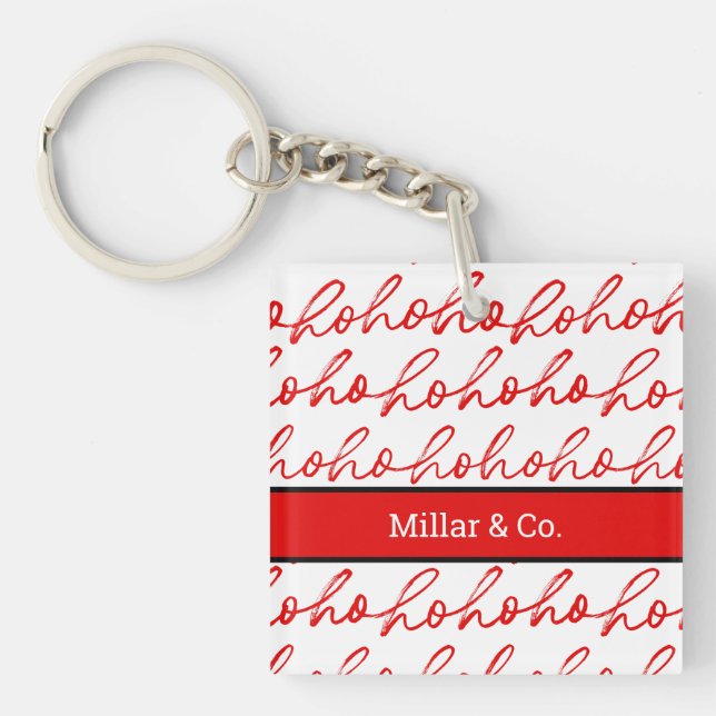 Modern Red and white Text Christmas Pattern  Key Ring (Front)