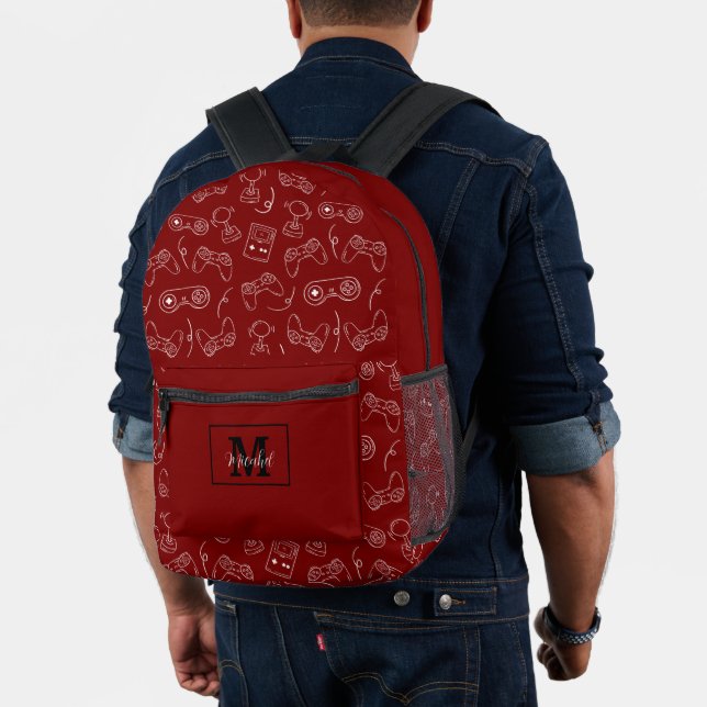 Modern Red and White Video Game Gamer  Printed Backpack (Insitu (Model))