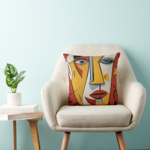 Modern Red and Yellow Abstract Face Cushion