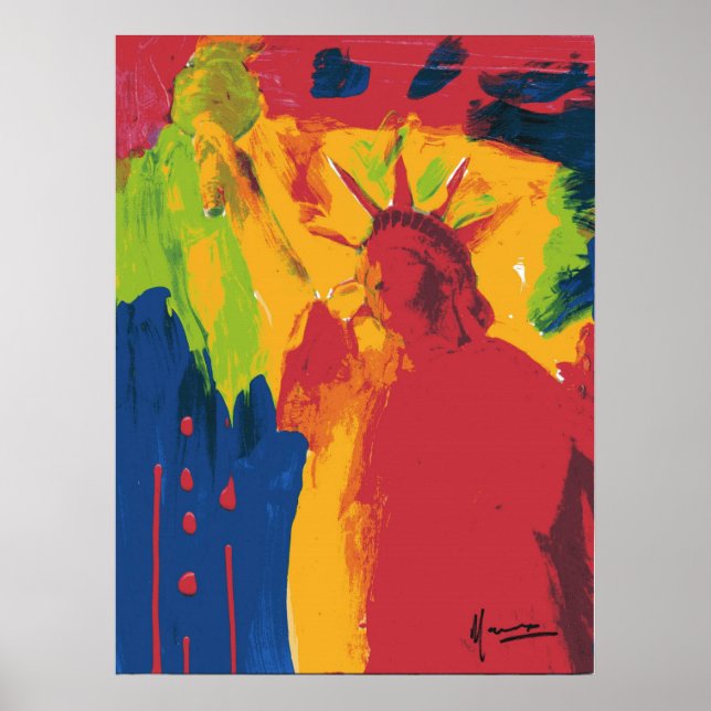 Modern red and yellow Watercolor Statue of liberty Poster (Front)