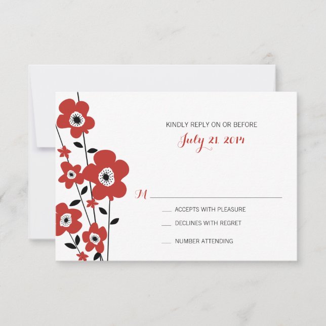 Modern Red Anemone Flower | Wedding RSVP Card (Front)