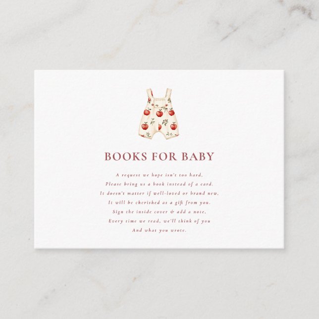 modern red Apple Books for Baby Shower Request Enclosure Card (Front)