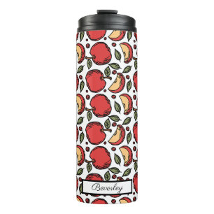 Modern Red Apple Pattern Customised Name Thermal Tumbler