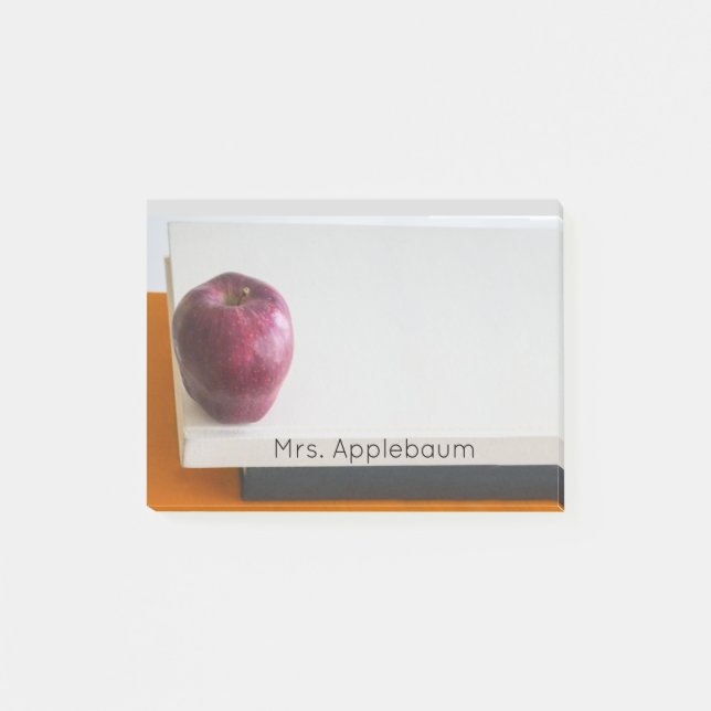 Modern Red Apple Stack of Books Teacher Name 4x3 Post-it Notes (Front)