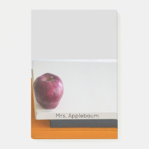Modern Red Apple Stack of Books Teacher Name 4x6 Post-it Notes