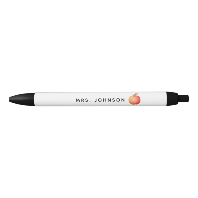 Modern Red Apple Teacher Monogrammed Black Ink Pen (Front)