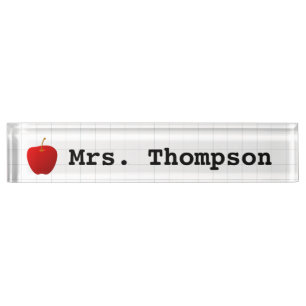 Modern Red Apple Teacher Nameplate