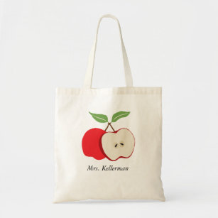 Modern Red Apple with Teacher's Name Two Sides Tote Bag