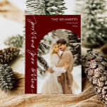 Modern Red Arch Photo Newlyweds Merry & Married  Holiday Card<br><div class="desc">Celebrate your new journey together this holiday season with a stunning card featuring a favourite photo of you as newlyweds. The modern red arch design creates a bold and festive backdrop, elegantly framing your image while conveying your cheerful message of "Merry & Married" in stylish typography. This contemporary aesthetic not...</div>