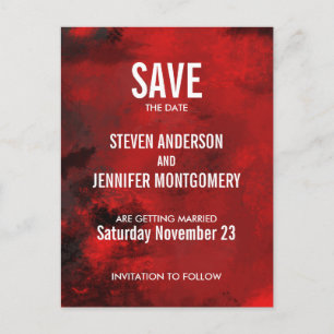 Modern Red Artistic Abstract Wedding Save The Date Postcard