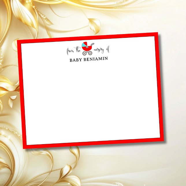 Modern Red Baby Carriage Nursery Note Card (Creator Uploaded)