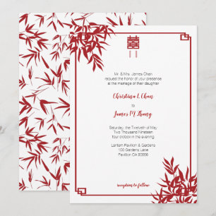 Modern Red Bamboo Double Happiness Chinese Wedding Invitation
