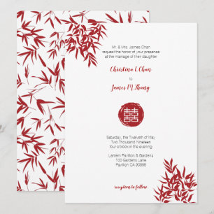 Modern Red Bamboo Double Happiness Chinese Wedding Invitation