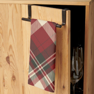 Modern Red Beige Christmas Pattern Tea Towel