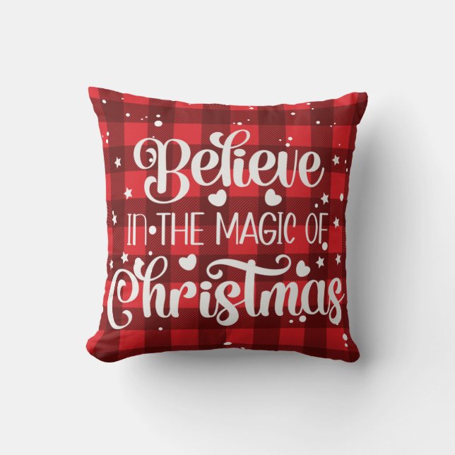 Modern Red Believe In The Magic Of Christmas Cushion (Front)