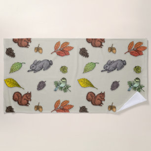 Modern red berry bird   Beach Towel