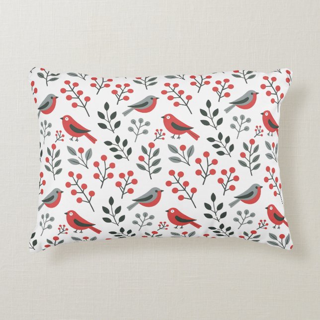Modern Red Berry Christmas Bird  Decorative Cushion (Front)