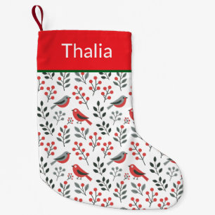 Modern Red Berry Christmas Bird  Small Christmas Stocking