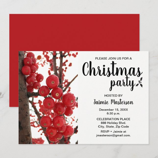 Modern Red Berry Christmas Party Invitation (Front/Back)
