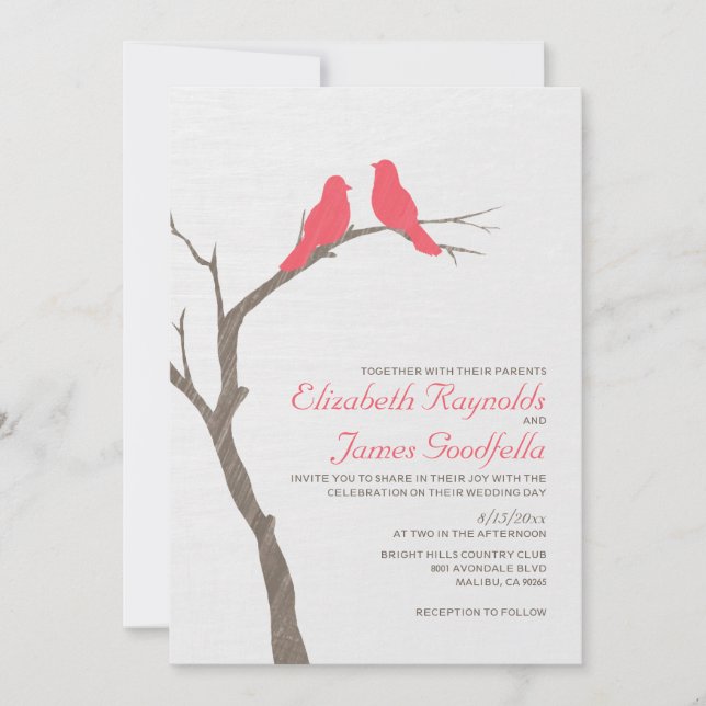 Modern Red Birds Wedding Invitations (Front)