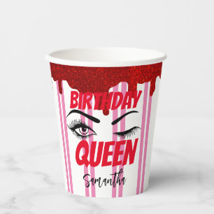 Modern Red Birthday Queen 18th 21st 40th 50th Paper Cups
