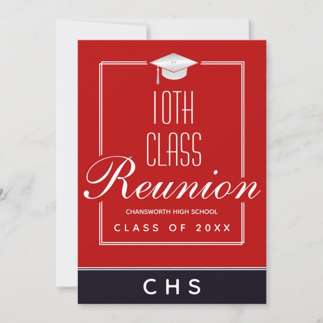 Modern Red Black 10th Class Reunion Invitation (Front)