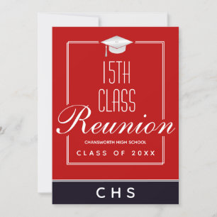 Modern Red Black 15th Class Reunion Invitation