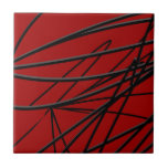 Modern Red Black Abstract Tile<br><div class="desc">Stylish modern red and black abstract art ceramic tile features organic linear design. Perfect for contemporary style home decor</div>