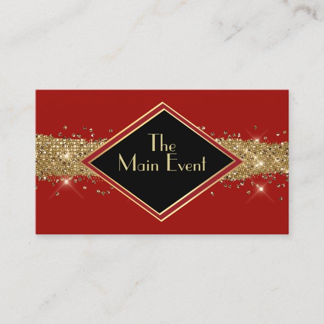 Modern Red, Black and Gold Business Card (Front)