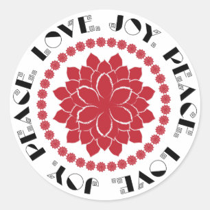 Modern Red, black and white Love, Peace, Joy text Classic Round Sticker