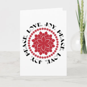 Modern Red, black and white Love, Peace, Joy text Holiday Card