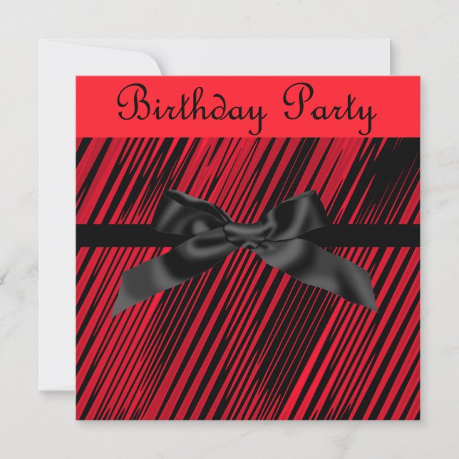 MODERN RED BLACK BOW PARTY INVITATION (Front)