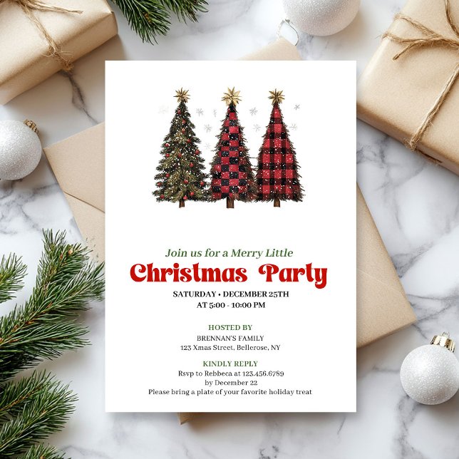 Modern red black buffalo Christmas tree invitation (Modern red black buffalo Christmas tree invitation)