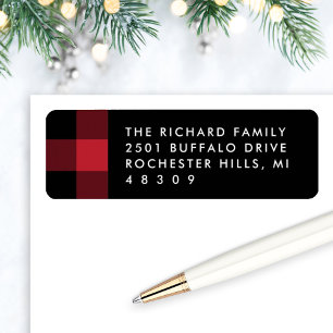 Modern Red Black Buffalo Plaid Return Address