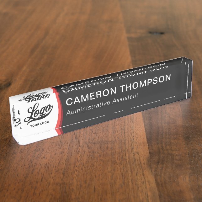 Modern Red Black Company Logo Business Office Nameplate (Side)