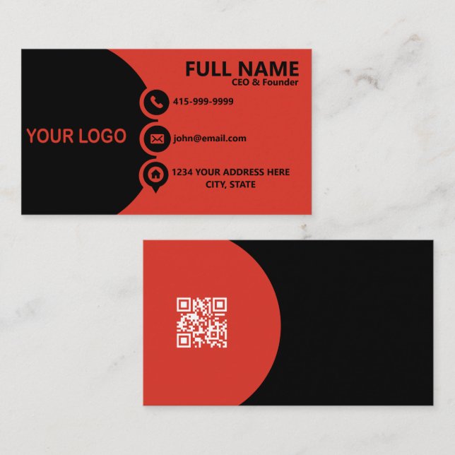 Modern Red Black Corporate QR Code Business Card (Front/Back)