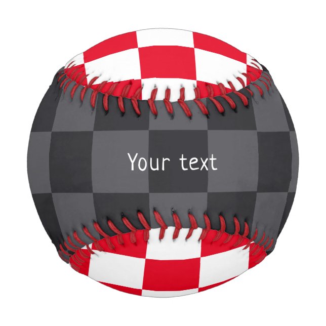 Modern Red Black Croatian Geometric Checkers Baseball (Back)