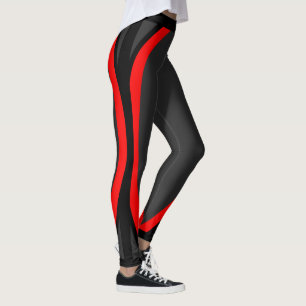 Modern Red Black Geometric Pattern Leggings