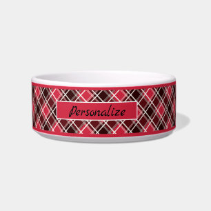 Modern Red Black Geometric Square Pattern Dog Cat Bowl