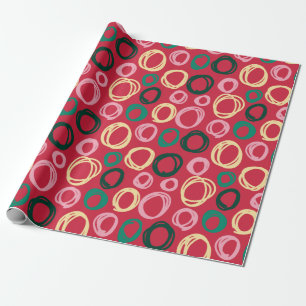 Modern Red Black Gold Circles Christmas Pattern Wrapping Paper