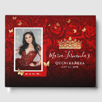 Modern Red Black Gold Elegant Photo Quinceanera