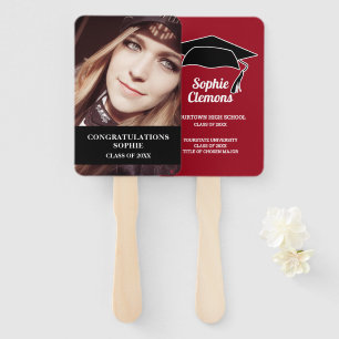 Modern Red Black Graduation Cap Photo Class of Hand Fan