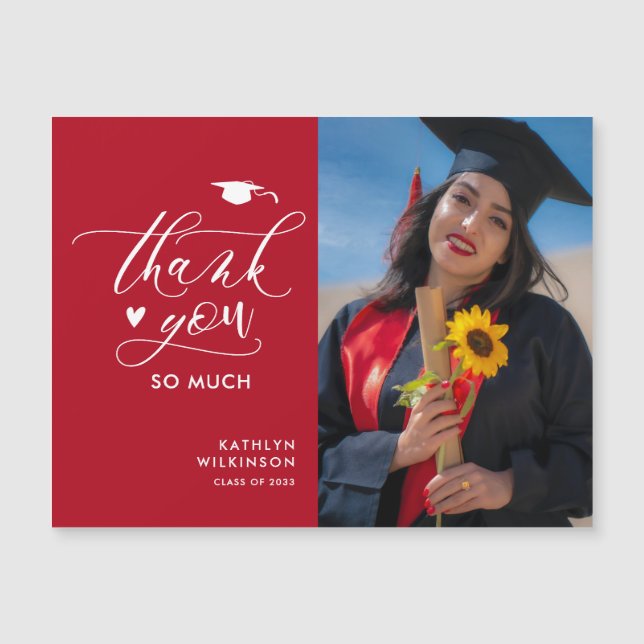 Modern Red Black Minimalist Graduation Thank You (Front)