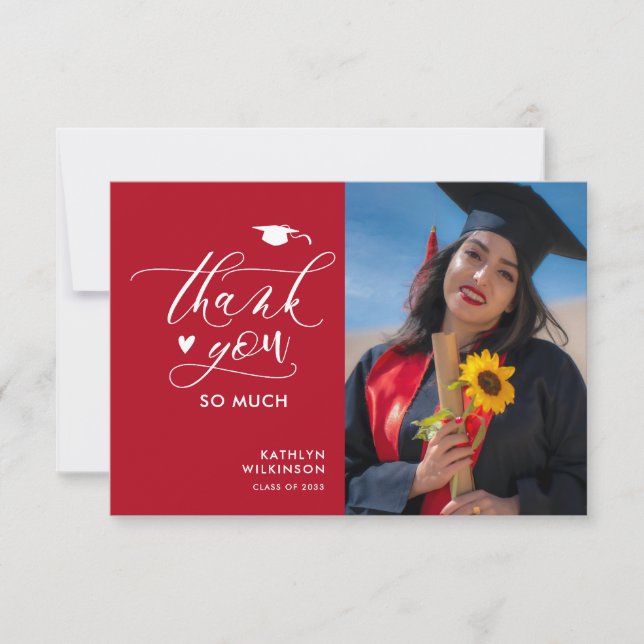 Modern Red Black Minimalist Graduation Thank You Invitation (Front)