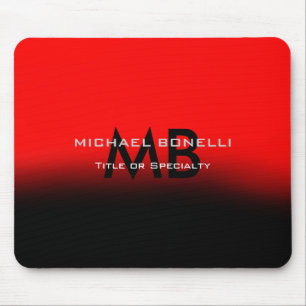 Modern red black monogram initials mouse mat