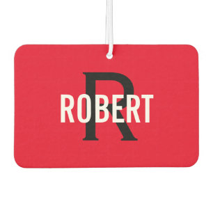 Modern red black monogram name  car air freshener