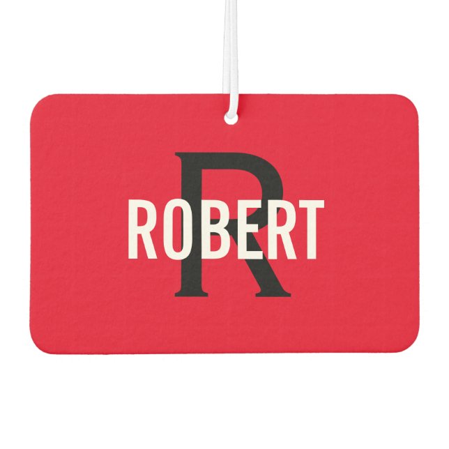 Modern red black monogram name  car air freshener (Front)